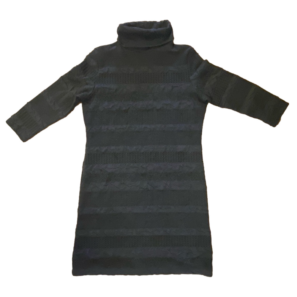Parkhurst Textured Turtleneck Mini Sweater Dress Tunic Charcoal Gray Large